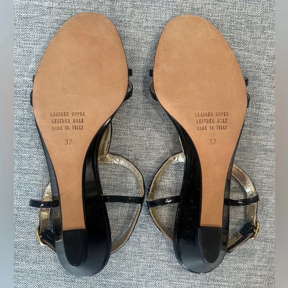 AQUA Black Patten Leather Wedge Sandals